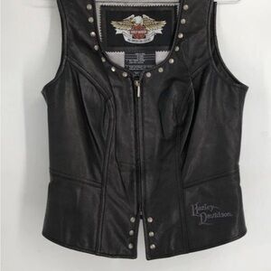 Harley-Davidson Black Leather Biker Vest with Silver Studs